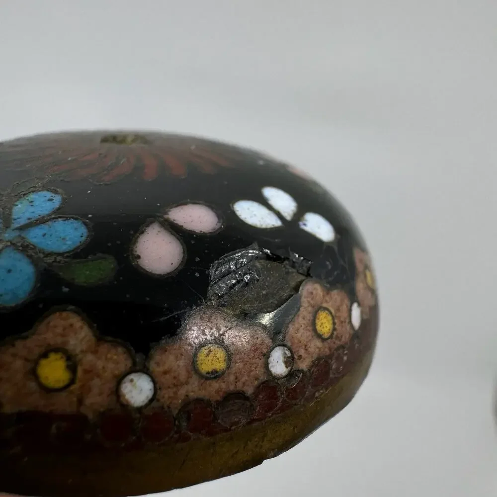 Antique Japanese Cloisonné Enamel Tripod Vessel with Lid